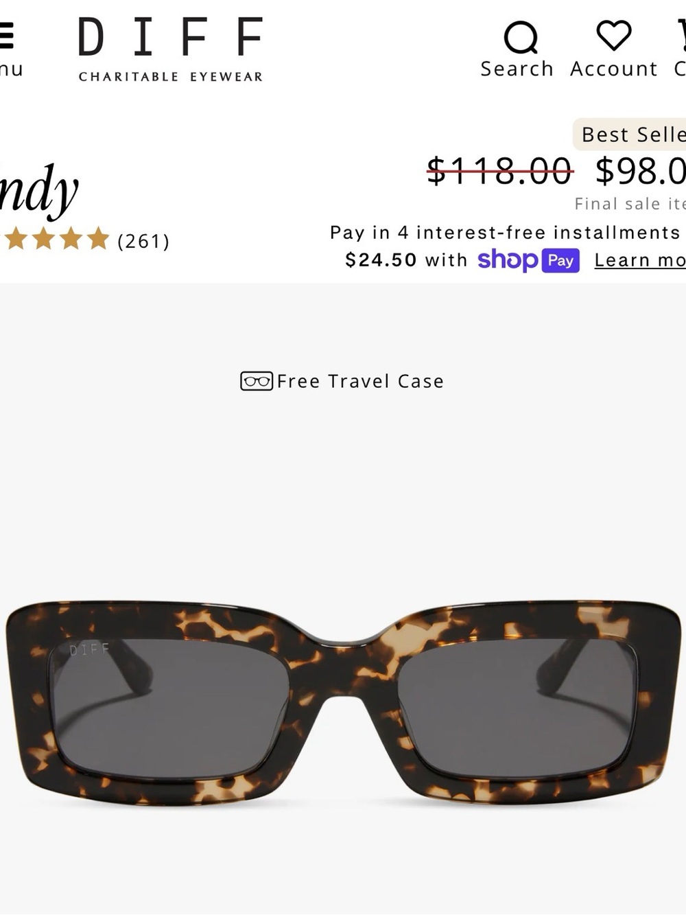 Diff Eyewear Two Pairs NWT Tortoiseshell Rectangle Sunglasses - Brown/Black